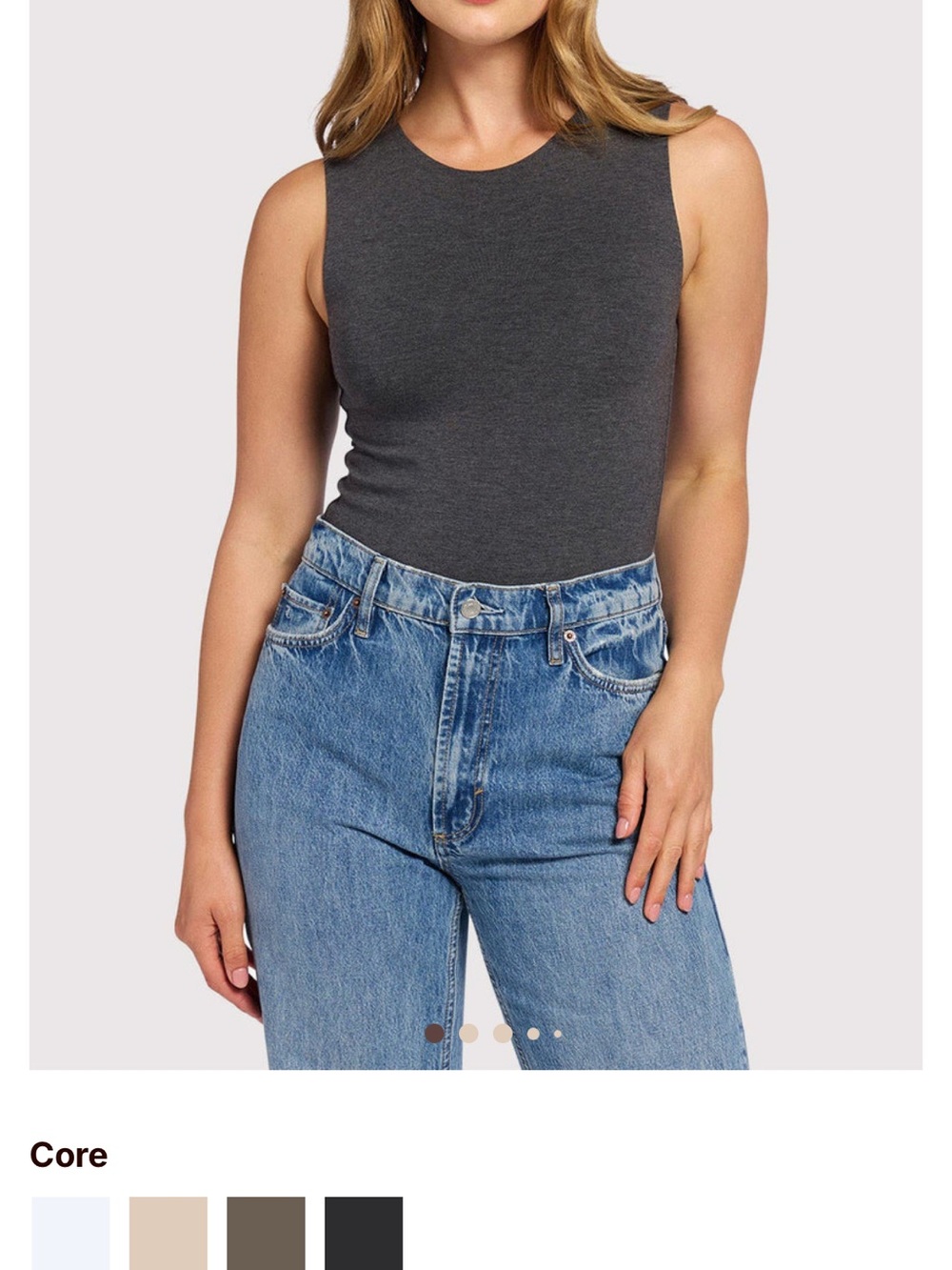 nuuds Women's classic crewneck tank bodysuit in heather charcoal